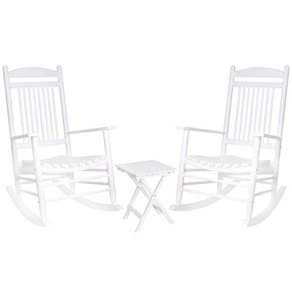 MUPATER Outdoor Rocking Chair Set 3-Piece Patio Wooden Rocker Bistro Set with Foldable Table and Curved Seat, White - WoodArtSupply