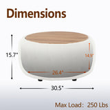 gusohey Large Round Storage Ottoman Coffee Table with Wooden Tabletop, 30.5 Inches Teddy Fleece Tufted Ottoman for Living Room, Bedroom, Apartments, White gusohey