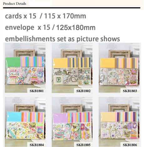 Huralona Handmade DIY Greeting Card Kits Includes 15 Blank Cards 15 Colorful Envelopes with Decoration Accessories for Craft Birthday Thanksgiving Christmas Wedding Invitation Card (Beige) Huralona