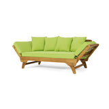 Merax Outdoor Patio Convertible Sofa Couch, Luxury Green Sectional Daybed with High Back & Thick Cushions, Coastal Furniture for Backyard Balcony Poolside, Acacia Wood & Waterr Resistant, Green Merax