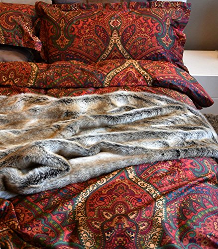 Eikei Boho Paisley Print Luxury Duvet Quilt Cover and Shams 3pc Bedding Set Bohemian Damask Medallion 350TC Egyptian Cotton Sateen (Twin, Spanish Red) Eikei