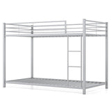 KOMFOTT Metal Low Bunk Bed Twin Over Twin, Heavy Duty Bunk Bed Frame with Ladder & Full-Length Guardrails, Metal Slatted Floor Bed Frame for Teens & Adults, No Box Spring Needed KOMFOTT