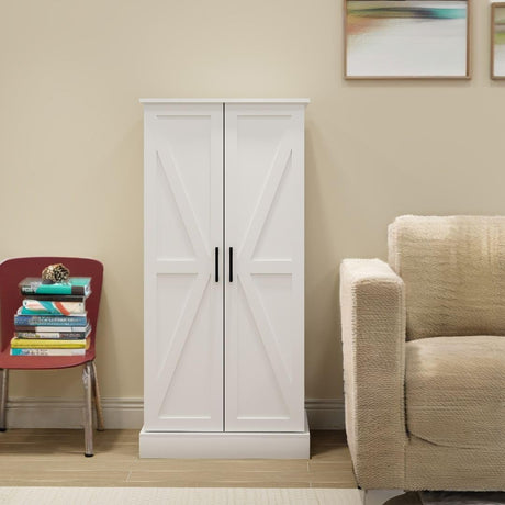 NicBex 50" Kitchen Pantry Storage Cabinet with LED Light,2 Doors with Racks and Shelves,Tall Farmhouse Kitchen Pantry Cabinet & Wardrobe,Freestanding Cupboard for Dining Room,Bathroom,Kitchen,White NicBex