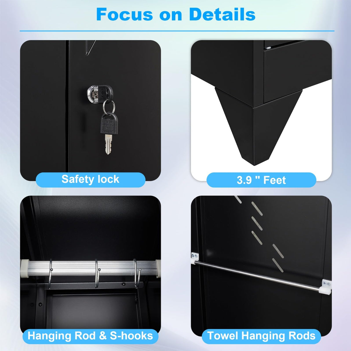 VASAAOSD 75" Metal Storage Cabinet, Tool Cabinet with Hooks, Garage Storage Cabinet with Lock, Heavy-Duty Tool Storage Cabinet for Utility Room, Gym, Basement, Broom Closet Cabinet, Black VASAAOSD