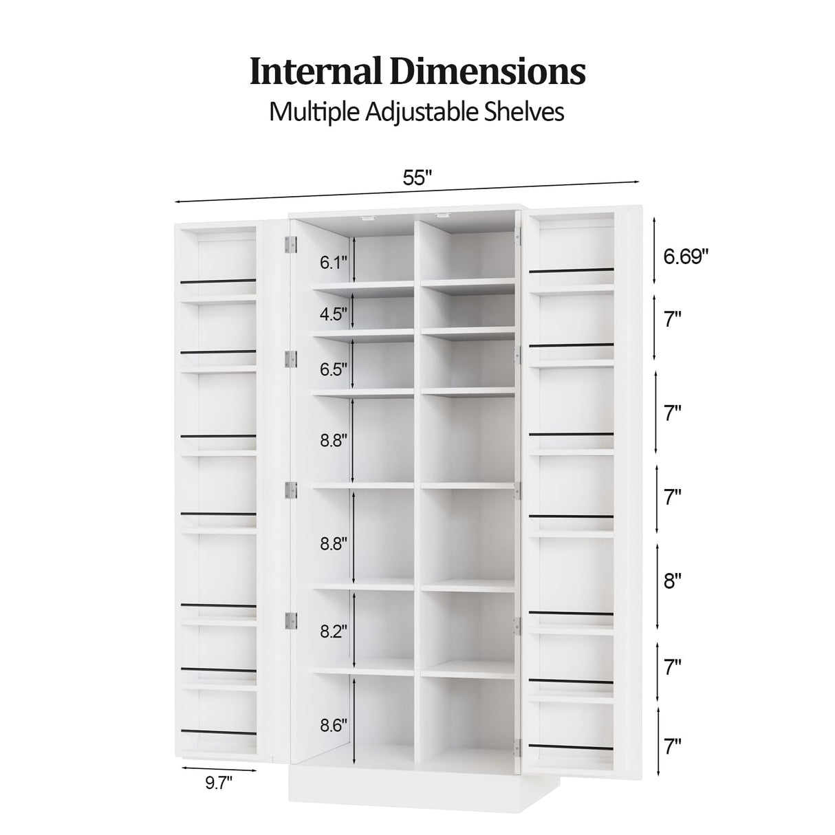 VINGLI Pantry Cabinet,59" Tall White Kitchen Storage Cabinet with 2 Doors and Adjustable Shelves, Food Storage Freestanding Cupboard for Small Space in Dining Room, Living Room VINGLI