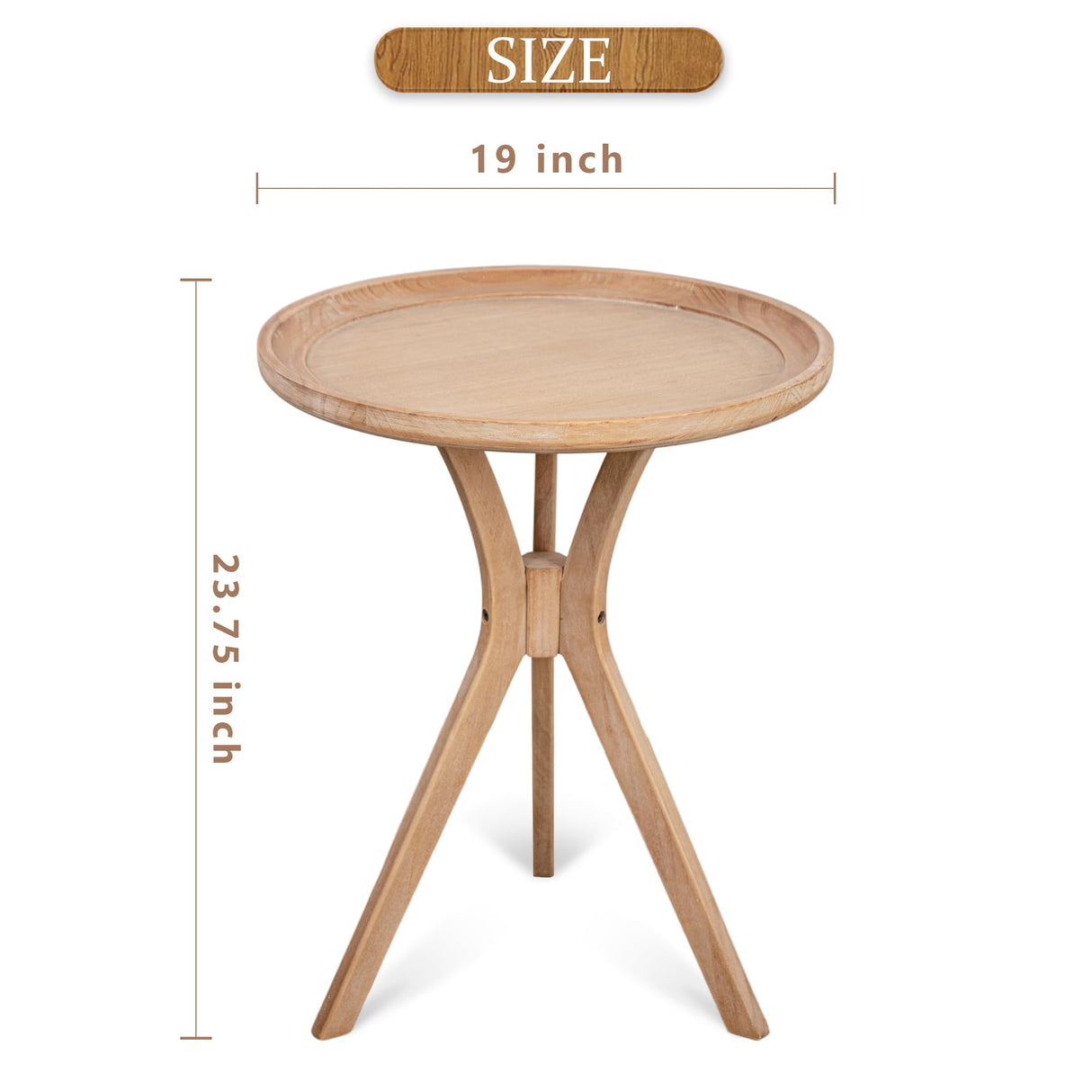 COVLON Farmhouse Side Table, Natural Wood Tray Top Sofa End Table, Soild Wood Rustic Accent Table, Nightstand for Family, Living Room or Dinning COVLON