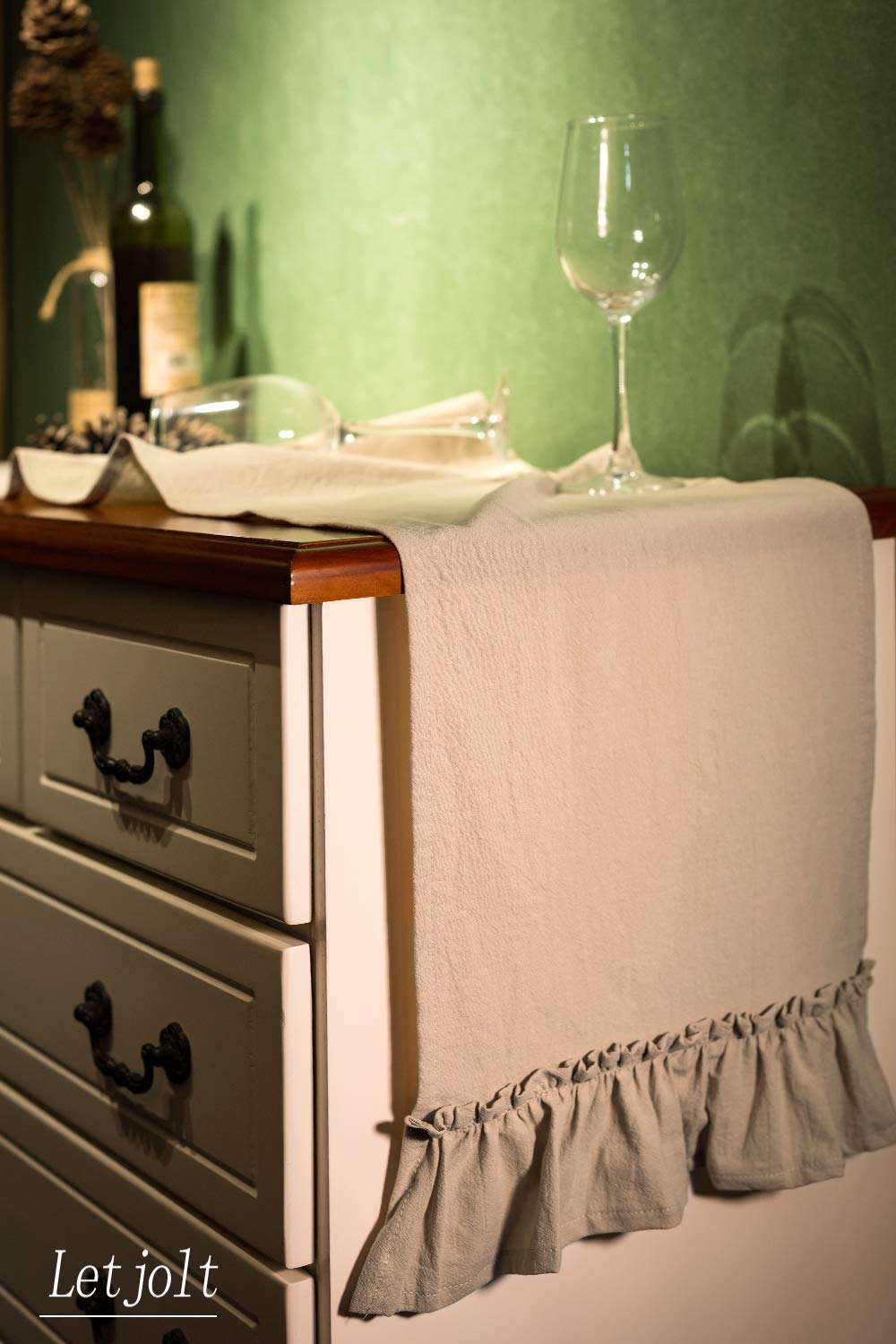 Letjolt Farmhouse Table Runner 72 Inches Long Shabby Chic Ruffled Table Runner Rustic Home Table Decoration for Baby Shower Bride Shower, Natural Letjolt