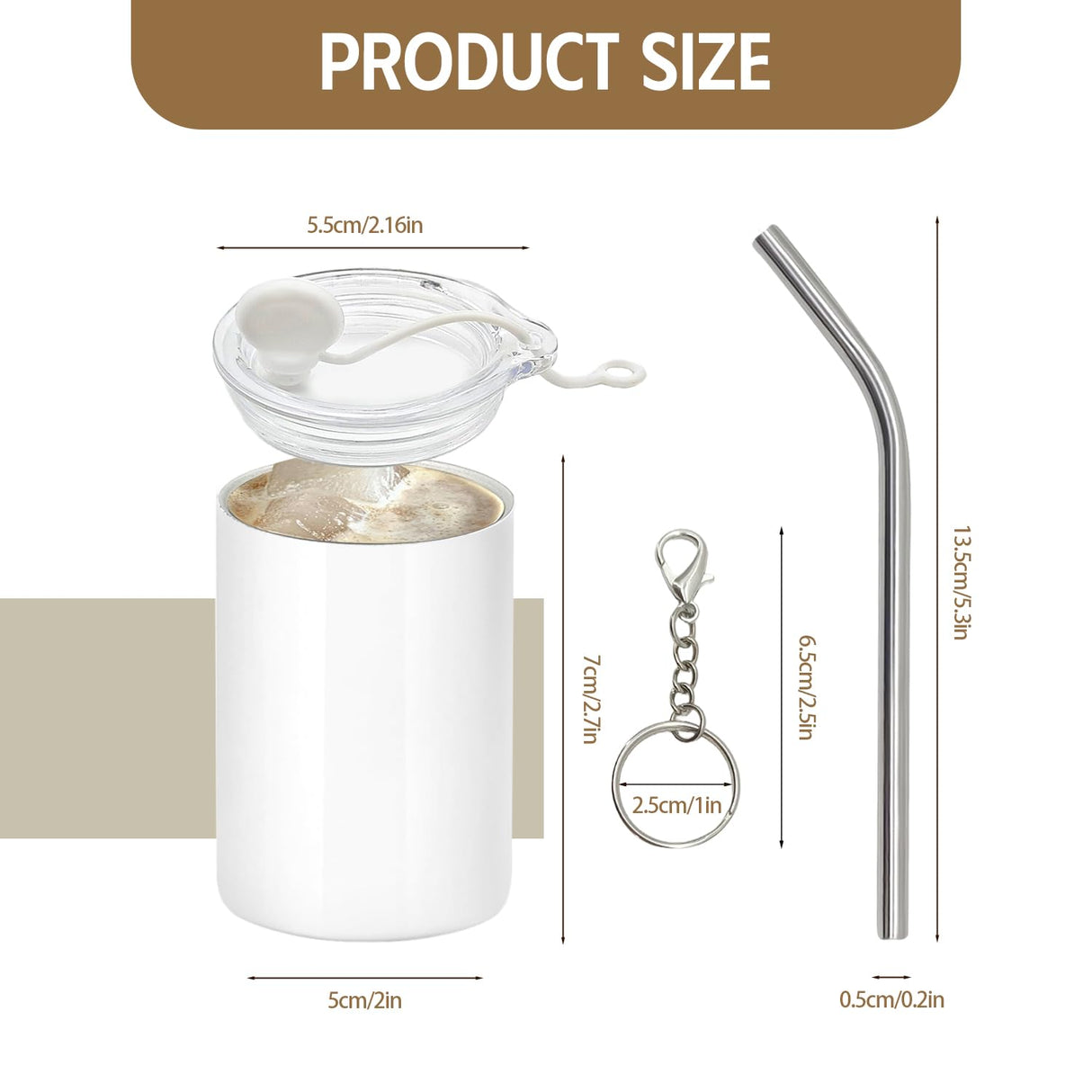 YOUKE OLA 16 Pack Sublimation Shot Glasses Tumblers Blanks Stainless Steel Double Wall Mini Tumbler with Keychain Cute Shot Glasses Set Bulk for Sublimation Oven Printing, White 3oz YOUKE OLA