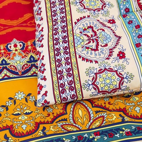 Goodidea Striped Bohemian Comforter Set Queen Size 3 Pieces Boho Hippie Geometric Bedding Set Soft Breathable Reversible Microfiber Boho Comforter with 2 Pillowcases(20"x26") Goodidea