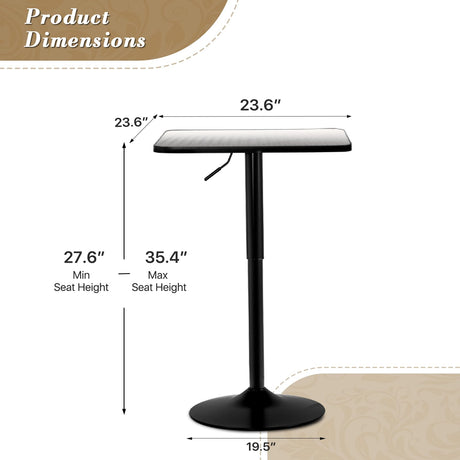 Athena Collection Square Bar Table, Adjustable Height High Top Bistro Table with MDF Desktop, 23.5'' Cocktail Table for Bar/Pub/Bistro (Silver Flash) Athena Collection