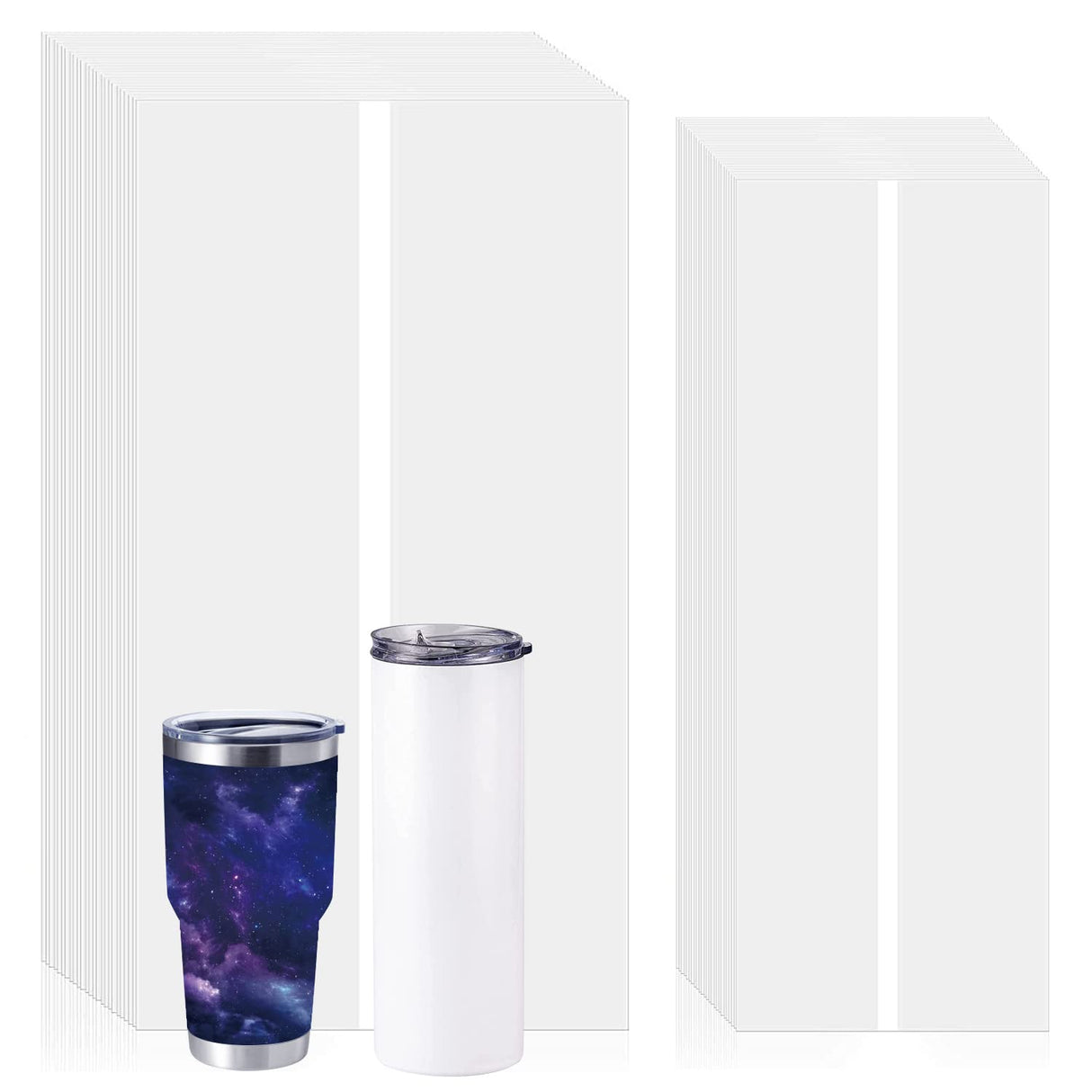 SnowTing 40 Pieces Sublimation Shrink Wrap Film Sleeves Heat Transfer Shrink Films Shrink Wrap Bags White Bands Sublimation Sleeves Tube for Mugs Cups Tumblers 2 Sizes, 5 x 10 Inch, 7 x 11.4 Inch SnowTing