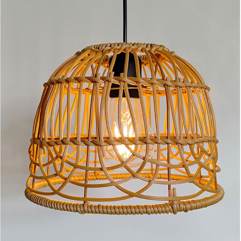 Outdoor Pendant Light Chandelier for Gazebo Battery Operated Boho Hanging Lamp Bamboo Handmade Rattan Decorative Lights LED Lantern Bulb Powered by 4*AA Batteries for Porch Patio Backyard Decor YIKEGE LICHT
