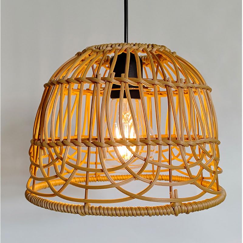 Outdoor Pendant Light Chandelier for Gazebo Battery Operated Boho Hanging Lamp Bamboo Handmade Rattan Decorative Lights LED Lantern Bulb Powered by 4*AA Batteries for Porch Patio Backyard Dec - WoodArtSupply