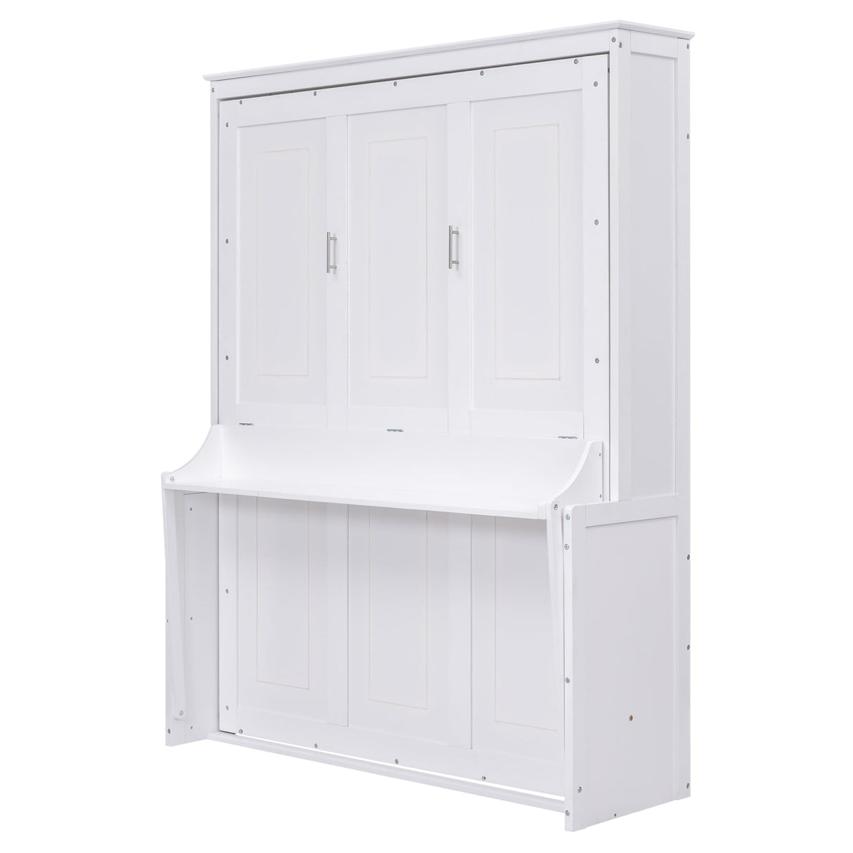 Ball & Cast Murphy Bed Queen Size,Murphy Bed Cabinet W/Shelf,Wood Hidden Wall Bed W/Desk,Hideaway Bed Frame for Guest Room,Bedroom,Living Room,White Ball & Cast