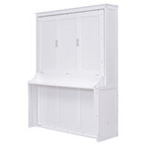 Queen Size Murphy Bed with Foldable Shelf/Desk, Wall Bed cabinet with Storage Shelves, Solid Pine Wood Murphy Bed Frame with Desk for Bedroom, Small Space,with Slats Support,No Need Spring Box.(White) Bellemave