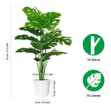 SAJANDAS Set of 2 Artificial Monstera Deliciosa Plants in Pots, Fake Tropical Palm Tree with Greenery Leaves Stems, 28 Inch Artificial Cheese Plant for Home Bathroom, Office, Windowsill Decor SAJANDAS