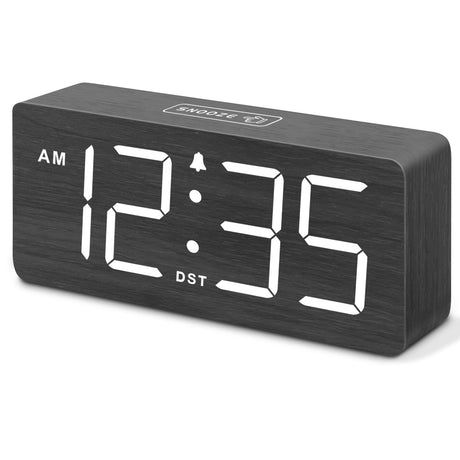 DreamSky Wooden Digital Alarm Clock for Bedroom - Desk Clocks for Living Room with Large Numbers, Dimmer, USB Port, Loud Alarm for Heavy Sleepers with Volume Control, DST, Wood Decor DreamSky