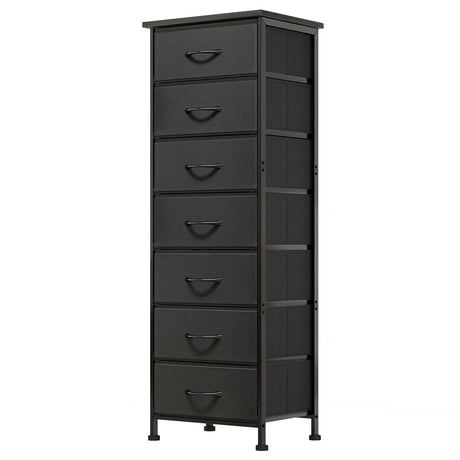 Fixwal Black Tall Dresser for Bedroom, Storage Dresser Organizer with 7 Fabric Drawers, Nightstand Furniture in Closet, Entryway, Hallway Fixwal