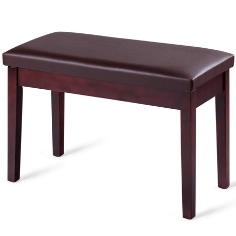 GOFLAME Brown Faux Leather Piano Bench, Solid Wood Construction, Padded Cushion Seat, Hidden Music Storage, Duet Size, Multi-functional Uses GOFLAME