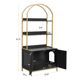 Homhedy Cat Litter Box Enclosure, Litter Box Furniture Hidden with 2-Tier Storage Shelves, Wooden Cat Washroom Furniture with Metal Frame, Cat House, Modern Style, Black and Gold Homhedy