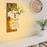 Rustic Wall Sconces Mason Jar Sconces Handmade Wall Art Hanging Design with Remote Control LED Fairy Lights and White Peony,Christmas Decor Gift Farmhouse Wall Home Decor Living Room Lights Set of Two Homecor