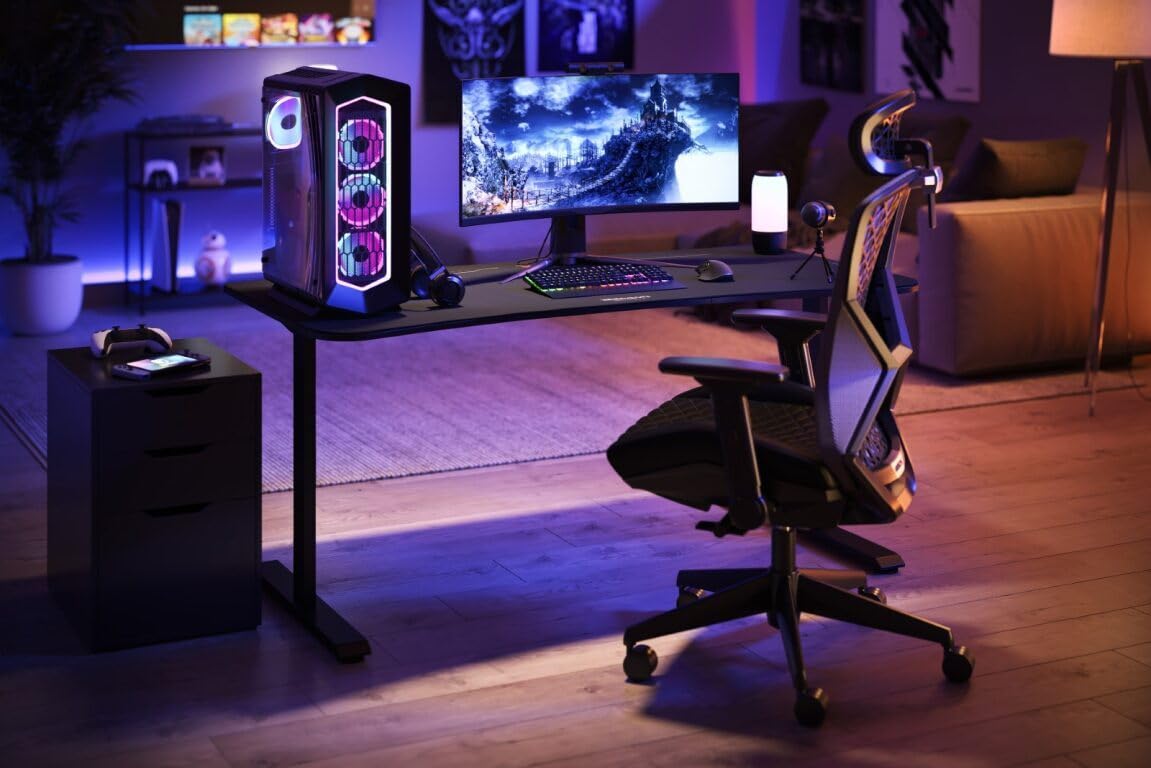 RESPAWN 1063 Gaming Desk - 63in Computer Desk With Mouse Pad, PC Workstation With Cable Management, Home Office Gaming Table - Black RESPAWN