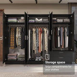 Madesa 6 Doors 2 Drawers Wardrobe Set Armoire Closet Bedroom Storage Cabinet with Shelves and Hanging Space 94" L Wooden Clothing Organizer Unit (Black) Madesa