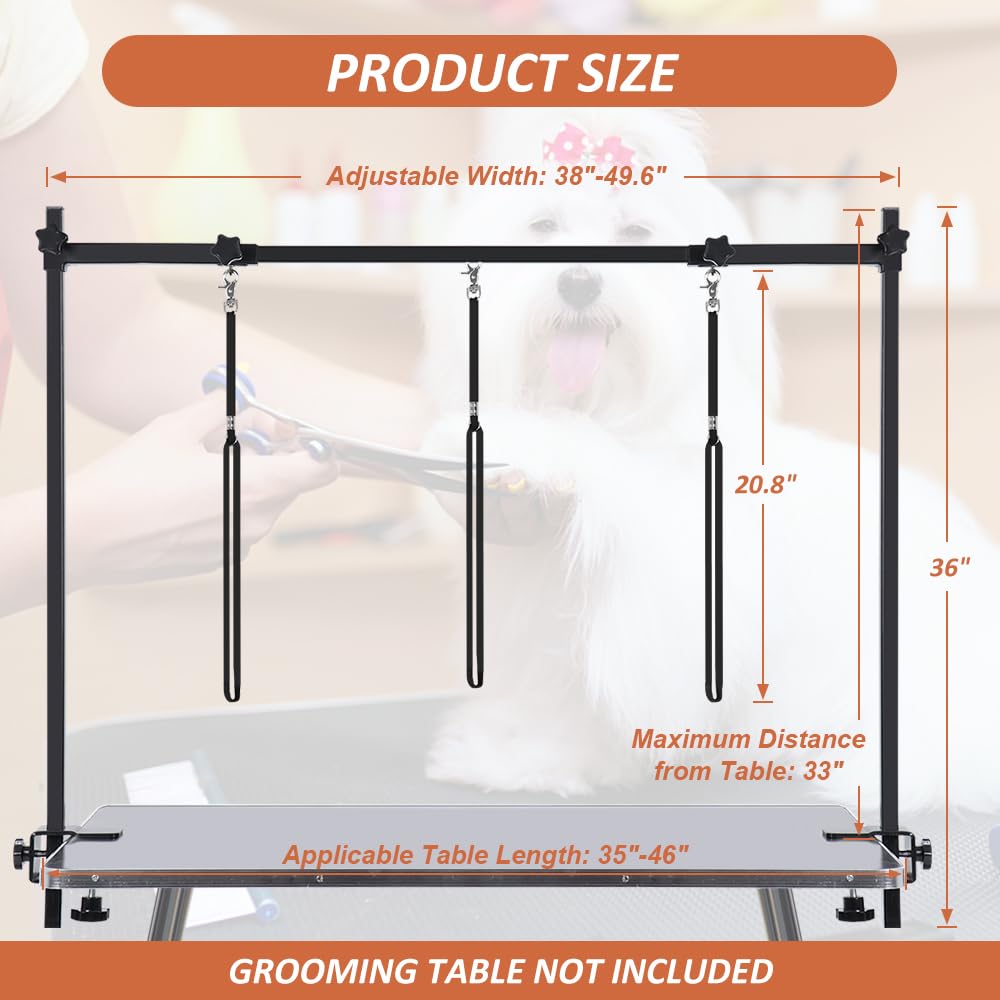 HIDOG H-Shape Dog Grooming Arm with Clamp, Pet Grooming Table Arm with 3 Loop Noose, 33" Height Adjustable and 38" - 50" Width Adjustable for Small/Medium/Large Dogs HIDOG