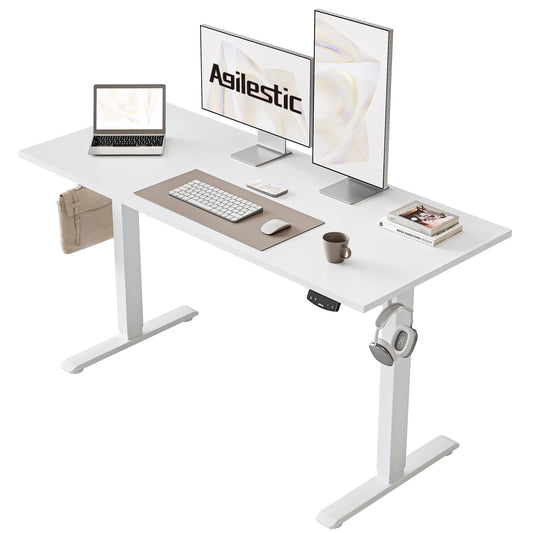 Agilestic Electric Standing Desk, 48 x 24 Inches Height Adjustable Desk, Sit Stand up Desk for Work Office Home, Ergonomic Rising Computer Table with Memory Preset, White