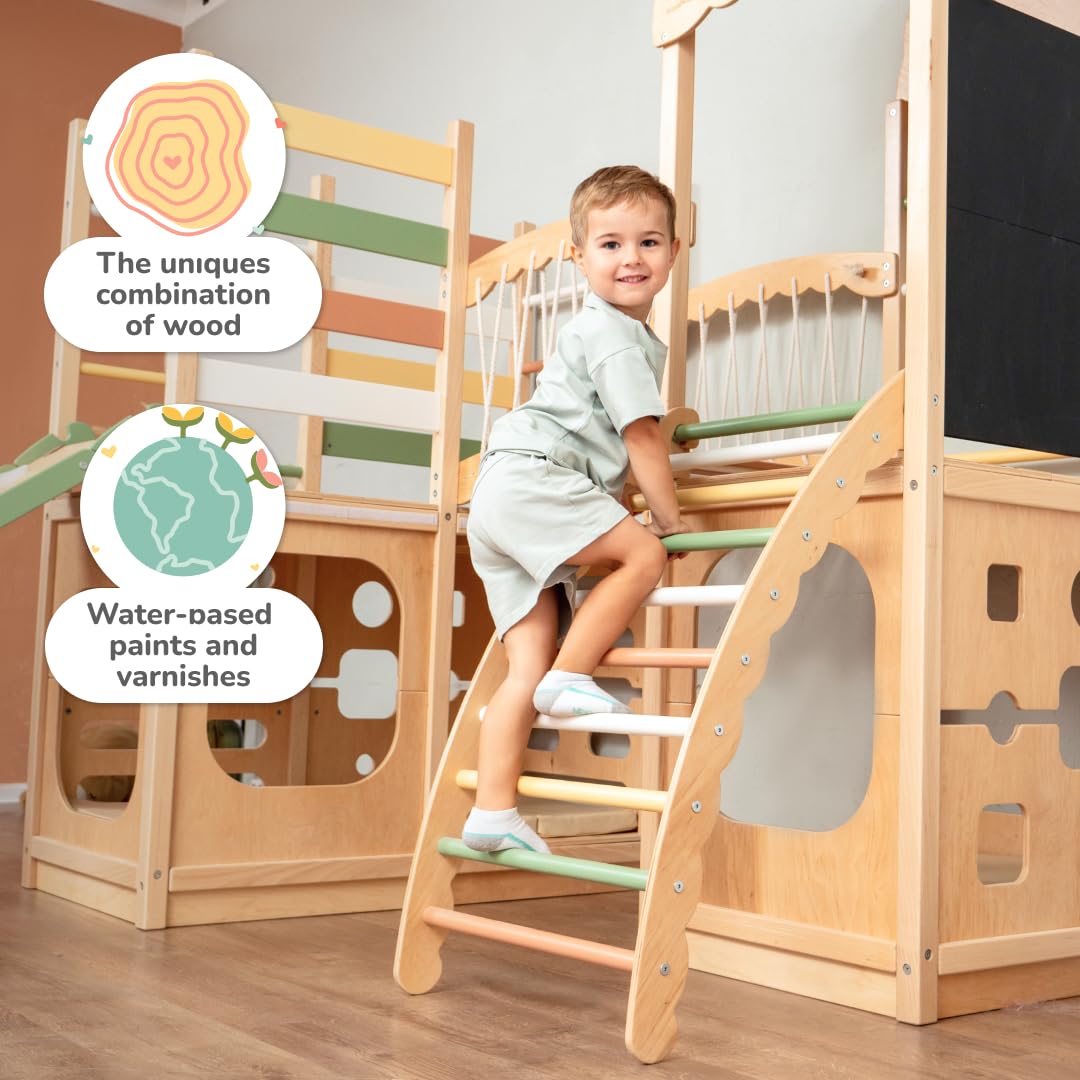 Woodandhearts Toddler Indoor Playground, Indoor Playground for Kids, Jungle Gym for Kids Ages 2-6, Kids Playground Wooden Jungle Gym, Baby Playground Indoor, Toddler Slide playset Wood And Hearts