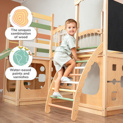 Woodandhearts Toddler Indoor Playground, Indoor Playground for Kids, Jungle Gym for Kids Ages 2-6, Kids Playground Wooden Jungle Gym, Baby Playground Indoor, Toddler Slide playset