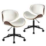 AMERLIFE Home Office Chair Set of 2, PU Leather Desk Chair, Modern Swivel Chair with Curved Back, Armless Desk Chair with Wheels for Home Office, White AMERLIFE