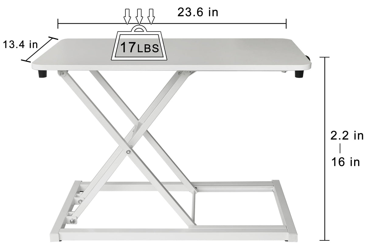 Aconcept Extra-Slim 24 x 14 White Lift Standing Desk Converter, Manual Adjustable Height Sit Stand up Desk Riser, Compact for Monitor or Laptop Workstation Aconcept