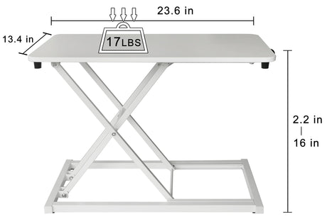 Aconcept Extra-Slim 24 x 14 White Lift Standing Desk Converter, Manual Adjustable Height Sit Stand up Desk Riser, Compact for Monitor or Laptop Workstation Aconcept