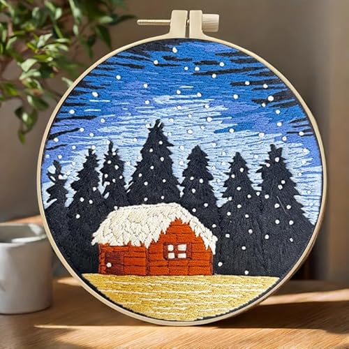 Huacan Embroidery Kit for Beginners 4 Set and Instructions with Videos Includes Multiple Accessories, Gift for Craft (Christmas)