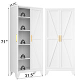 Metal Storage Cabinet with Doors and Shelves,Farmhouse Storage Cabinet with Barn Doors,71" Kitchen Pantry Cabinet,Versatile Storage for Home,Office,Bathroom(White) Baborokic