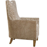 BOWERY HILL Traditional Fabric/Wood Animal Pattern Armchair in Brown BOWERY HILL