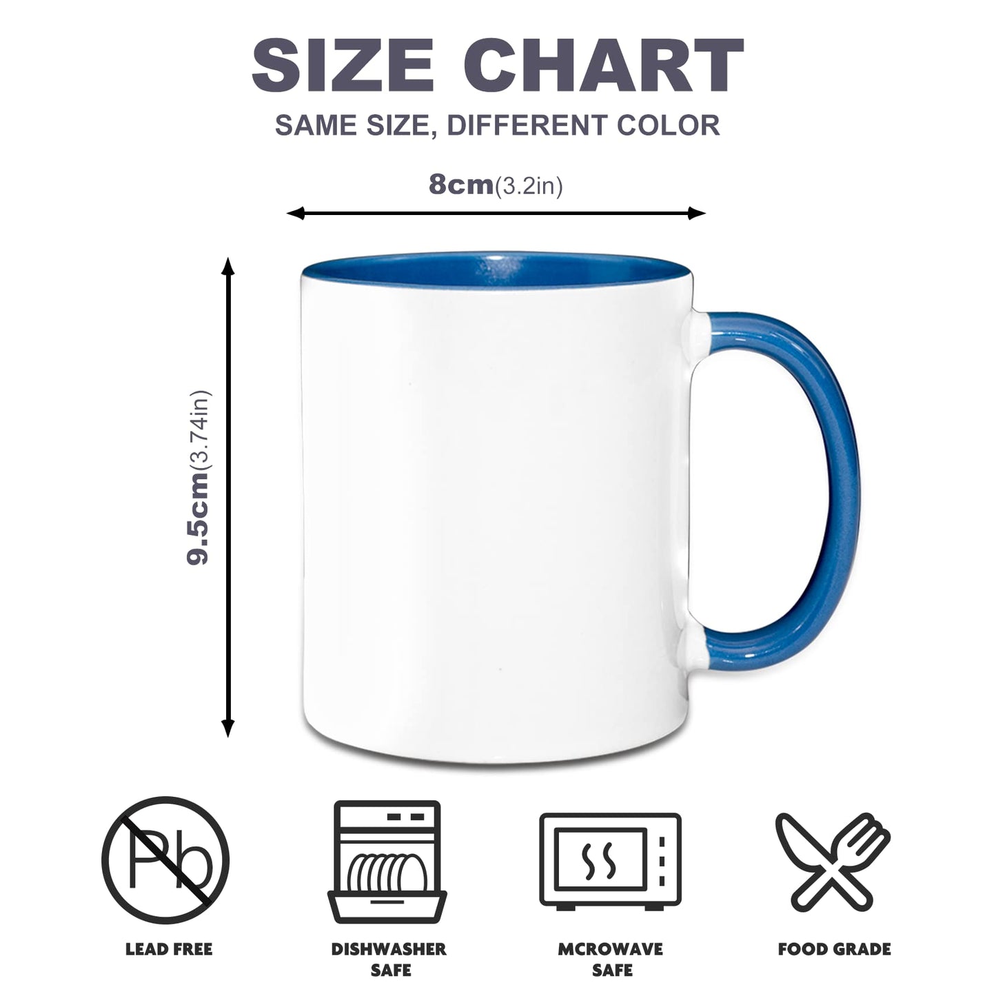 Sumex 11oz Sublimation Blanks Mugs,Set of 12 Ceramic Coffee Mugs for Tea, Milk, Latte,Blue Inner and Handle