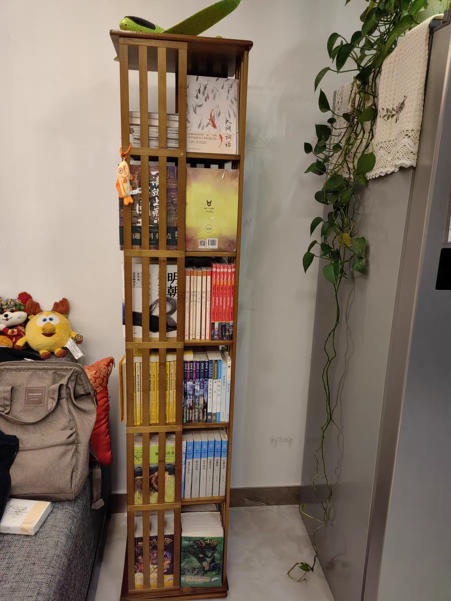 NDDKSII 360° Space-Saving Rotating Bookshelf Tower with 6 Tiers - Multi-Compartment Storage for Home and Office NDDKSII