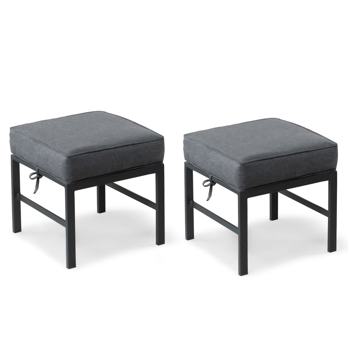 Auzfy 2 Pieces Outdoor Ottomans for Patio, No-Assembly Aluminum Outdoor Patio Footstool with Gray Cushions, Small Aluminum Patio Seat for Porch Yard Garden Deck, Grey Frame Auzfy