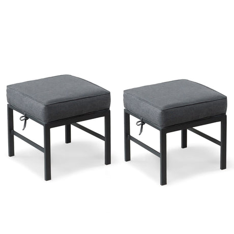 Auzfy 2 Pieces Outdoor Ottomans for Patio, No-Assembly Aluminum Outdoor Patio Footstool with Gray Cushions, Small Aluminum Patio Seat for Porch Yard Garden Deck, Grey Frame Auzfy
