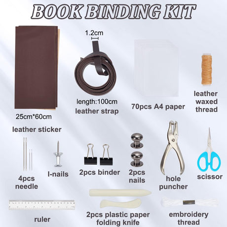 WEBEEDY 89Pcs Bookbinding Kit for Beginners DIY Leather Journal Kit Bookbinding Set A5 Book Making Kit for Adults Complete Bookbinding Supplies Kit with Thread,Sewing Needles,Paper and Other Tools WEBEEDY