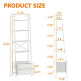 Furologee 5-Tier Ladder Shelf with 2 Drawers,Narrow Bookshelf Storage Shelves,Industrial Bookcase Freestanding Shelf Units for Bedroom,Living Room,Bathroom,Home Office,Balcony,Wood Metal, White Furologee