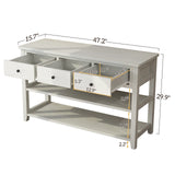 Karl home Console Table Entryway Desk, Sofa Side Table with 3 Drawers 2 Bottom Storage Shelves, Vintage TV Stand for Hallway Living Room Office, Antique White 29.9" H Karl home