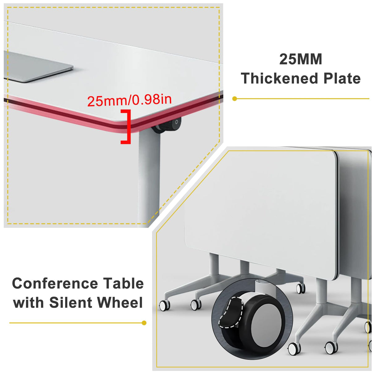 Ptosziav Folding Conference Table Conference Room Table, Modern Flip Top Mobile Training Table, Foldable Meeting Table for Office Training Room,Meeting Seminar Tables with Caster Wheels(2 Pcs 55.1IN) Ptosziav