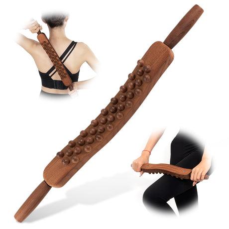 KintKita Body Gua Sha Wood Stick Massage Tool,24 Inch Wood Therapy Massage Tools Scraping Lymphatic Drainage Massager,34 Beads Trigger Point Wood Therapy Gua Sha Tool for Body Sculpting,Back, Legs KintKita