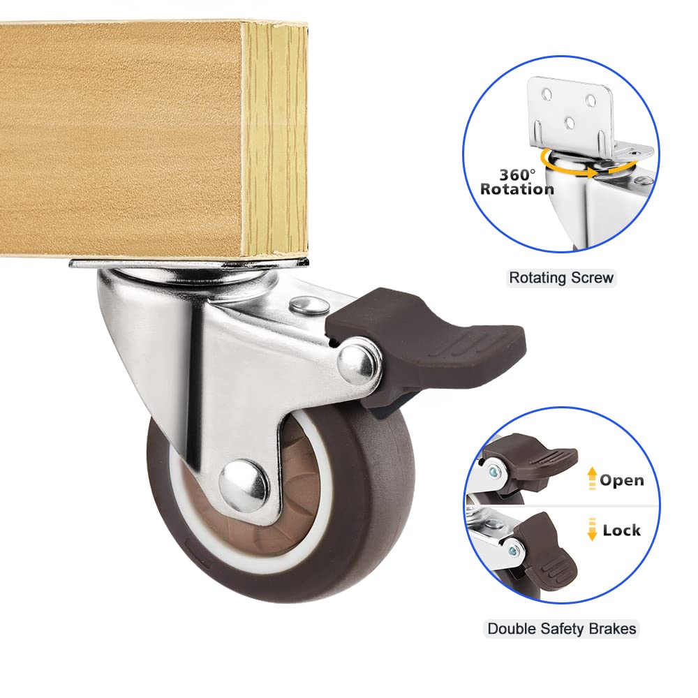Heavy Duty Casters Set of 4 with Brake,L-Shape Side Mount TPR Plate Caster Wheels Replacement for Baby Bed, Carts Trolley, Kitchen Cabinet, Furniture, Table, Loading Capacity 240 Lbs (2” L-Shape) Molen