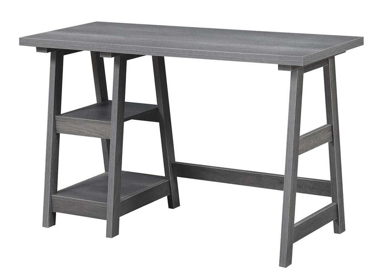 Convenience Concepts Designs2Go Trestle Desk with Shelves, 47", Charcoal Gray Convenience Concepts