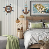 2 Pack 13" Nautical Beach Wooden Ship Wheel and 13" Wooden Anchor with Rope Nautical Boat Steering Wheel Rudder Anchor Wall Art Decor Door Hanging Ornament Beach Theme Home Decoration(Retro Brown) Meching
