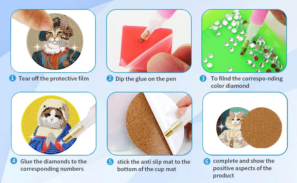 Puraikcmi 8PCs Diamond Paintings Coasters Kits Set With Holder, Cat Diamond Art, Crafts DIY Funny Adult Craft Diamond Dots Gift Puraikcmi